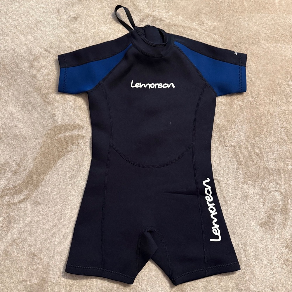 Lemorecn Kids Shorty Wetsuit Black Blue 2mm Neoprene Size 8 Youth Water Sports
